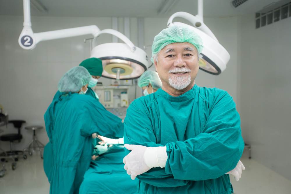 A doctor in the middle of a surgery.